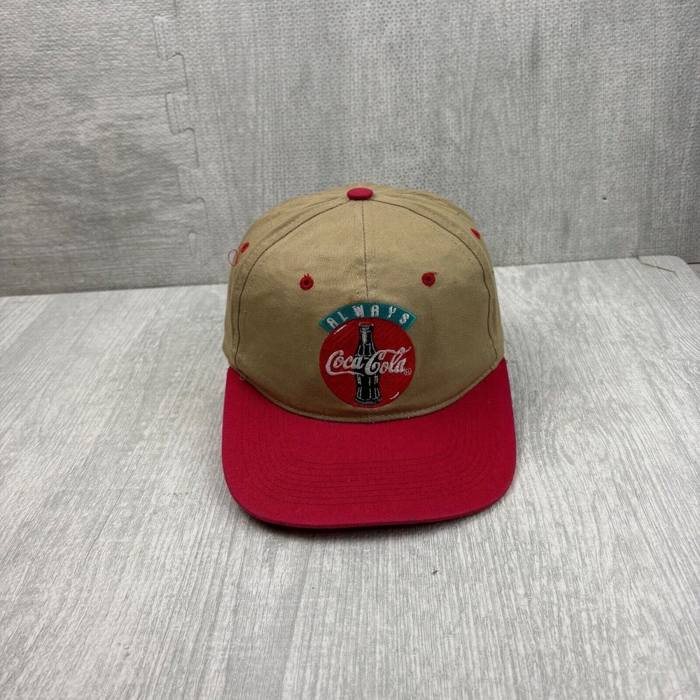 Vintage Y2K Coca Cola Hat Cap Snap Back Beige Coke Soda Pop Soft Drink Logo‎
